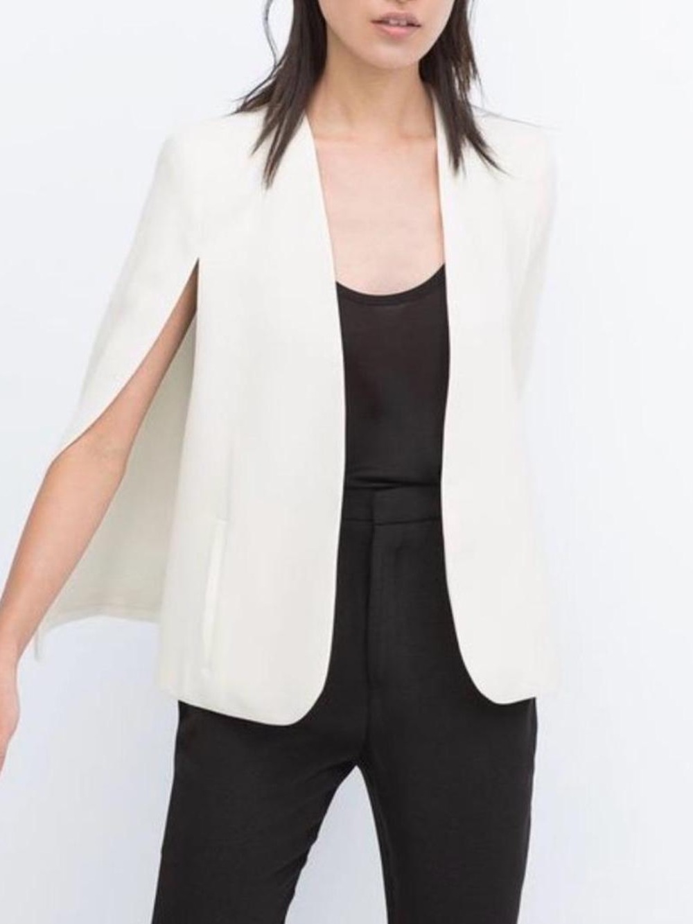 Zara White Open-Sleeve Cape Blazer